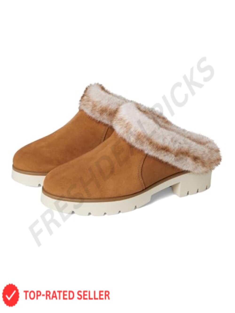 Waterproof Suede Slip-On Mule with Faux Fur Insole and Block Heel